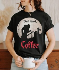 Qwertee Shop But First, Coffee Shirt
