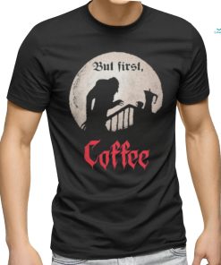Qwertee Shop But First, Coffee Shirt