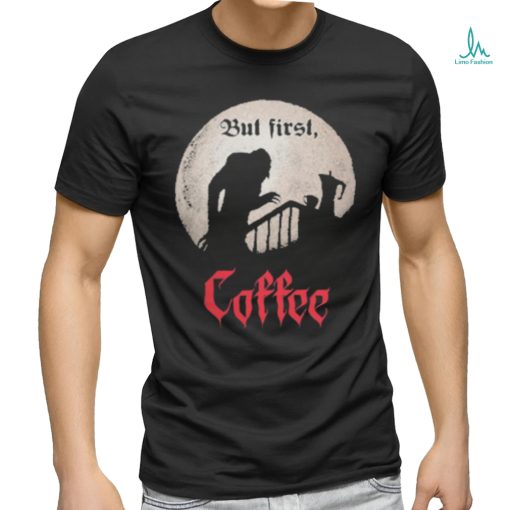 Qwertee Shop But First, Coffee Shirt