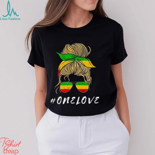 Rasta Reggae Music One Love Messy Bun Hair Jamaica Rastafari Shirt