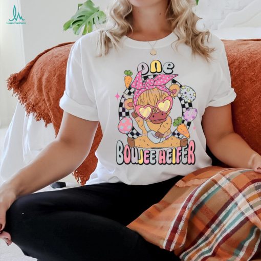 Retro One Boujee Heifer Easter Cow shirt