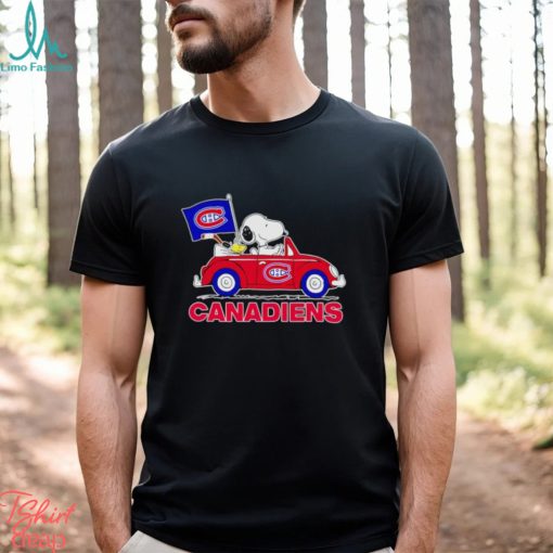 Snoopy and Woodstock driving car Canadiens shirt