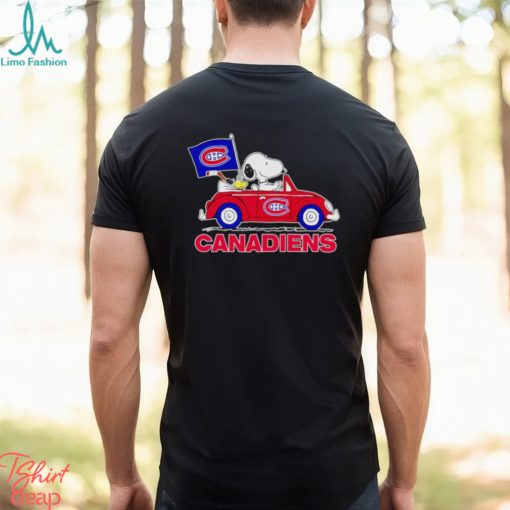 Snoopy and Woodstock driving car Canadiens shirt