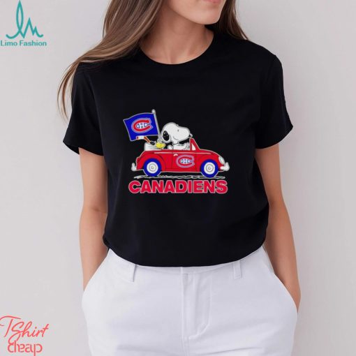 Snoopy and Woodstock driving car Canadiens shirt