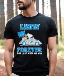 Snoopy and Woodstock driving car Detroit Lions forever not just when we win shirt