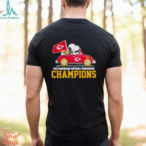 Snoopy and Woodstock driving car Kansas City Chiefs 2023 AFC Champions shirt