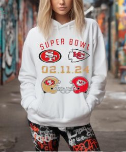 Super Bowl LVIII 2024 San Francisco 49ers vs. Kansas City Chiefs helmet matchup logo shirt