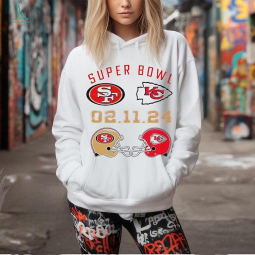 Super Bowl LVIII 2024 San Francisco 49ers vs. Kansas City Chiefs helmet matchup logo shirt