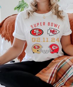 Super Bowl LVIII 2024 San Francisco 49ers vs. Kansas City Chiefs helmet matchup logo shirt