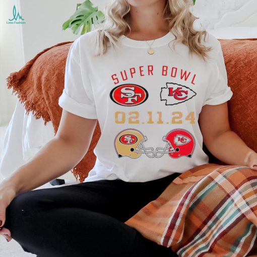 Super Bowl LVIII 2024 San Francisco 49ers vs. Kansas City Chiefs helmet matchup logo shirt