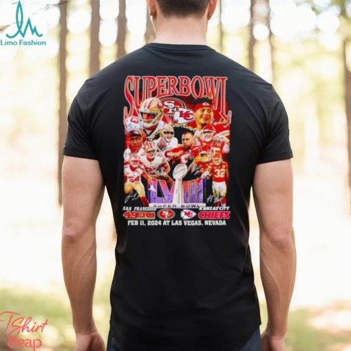 Super Bowl LVIII San Francisco 49ers vs Kansas City Chiefs Feb 11 2024 at Las Vegas Nevada signatures shirt