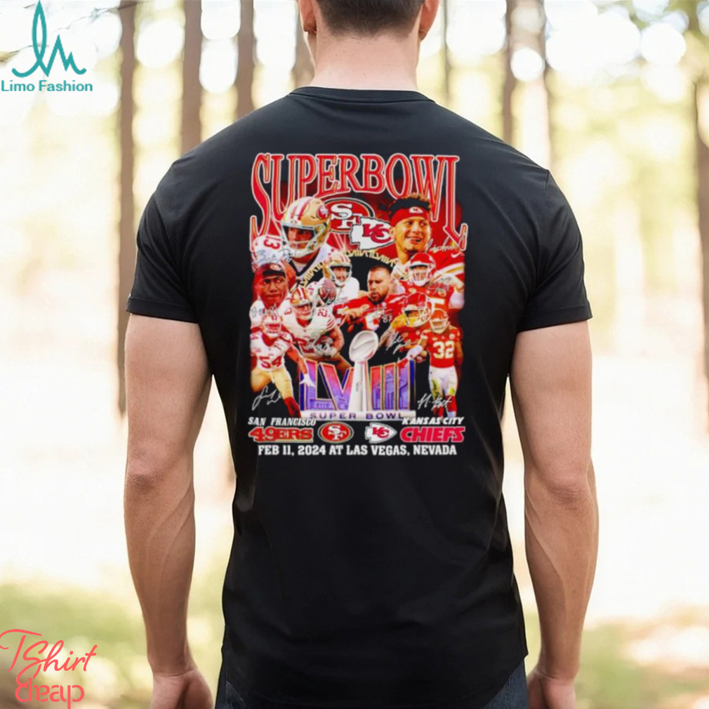 Super Bowl LVIII San Francisco 49ers vs Kansas City Chiefs Feb 11 2024 at Las Vegas Nevada signatures shirt Super Bowl LVIII San Francisco 49ers vs Kansas City Chiefs Feb 11 2024 at Las Vegas Nevada signatures shirt