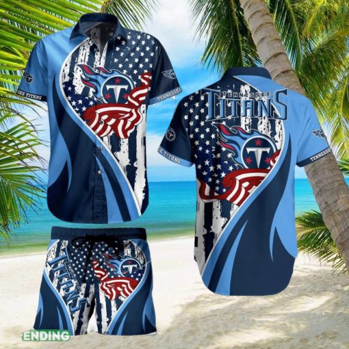 Tennessee Titans NFL Vintage US Flag Graphic Trends Hawaiian Shirt And Short For Men Women Gift Summer Beach Team Holiday