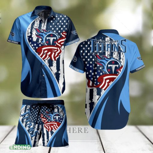 Tennessee Titans NFL Vintage US Flag Graphic Trends Hawaiian Shirt And Short For Men Women Gift Summer Beach Team Holiday