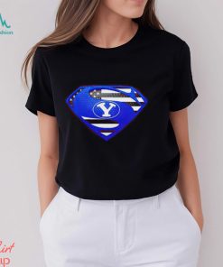 USA Flag Inside BYU Cougars Superman shirt