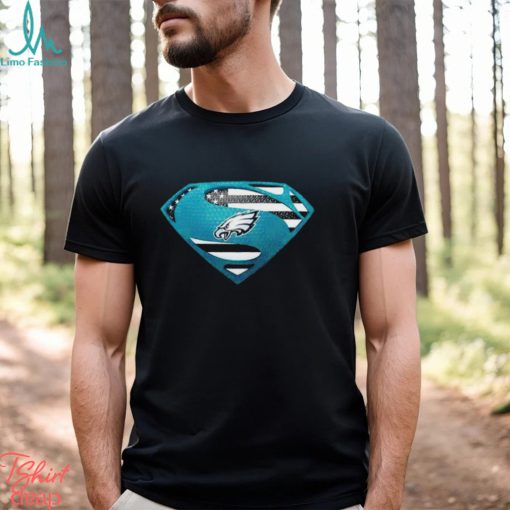 USA Flag Inside Philadelphia Eagles Superman shirt