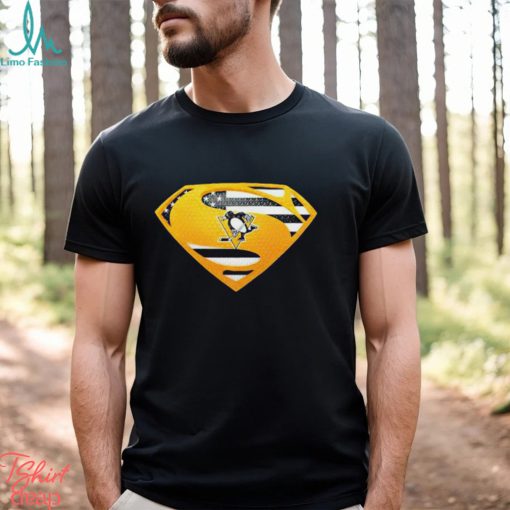 USA Flag Inside Pittsburgh Penguins Superman shirt