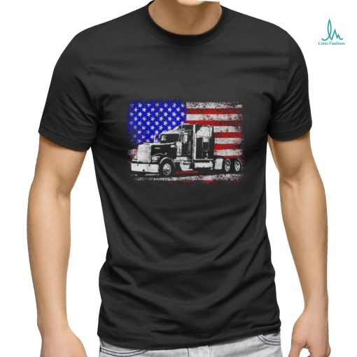 Us American Flag Semi Truck Driver 18 Wheeler Trucker Shirt
