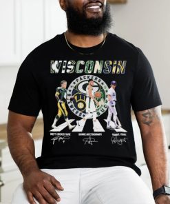 Wisconsin Sports Teams Abbey Road Brett Lorenzo Favre Giannis Antetokounmpo And Robin R Yount Signature Shirt