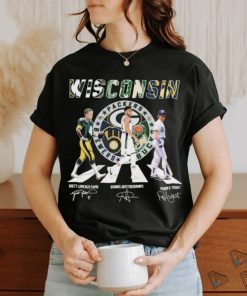 Wisconsin Sports Teams Abbey Road Brett Lorenzo Favre Giannis Antetokounmpo And Robin R Yount Signature Shirt