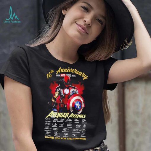 16th anniversary 2008 2024 Avenger Assemble signatures thank you for the memories hero mix shirt