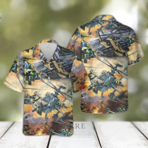 Army Boeing Ah 64 Apache Button Up Hawaiian Shirt