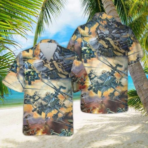 Army Boeing Ah 64 Apache Button Up Hawaiian Shirt