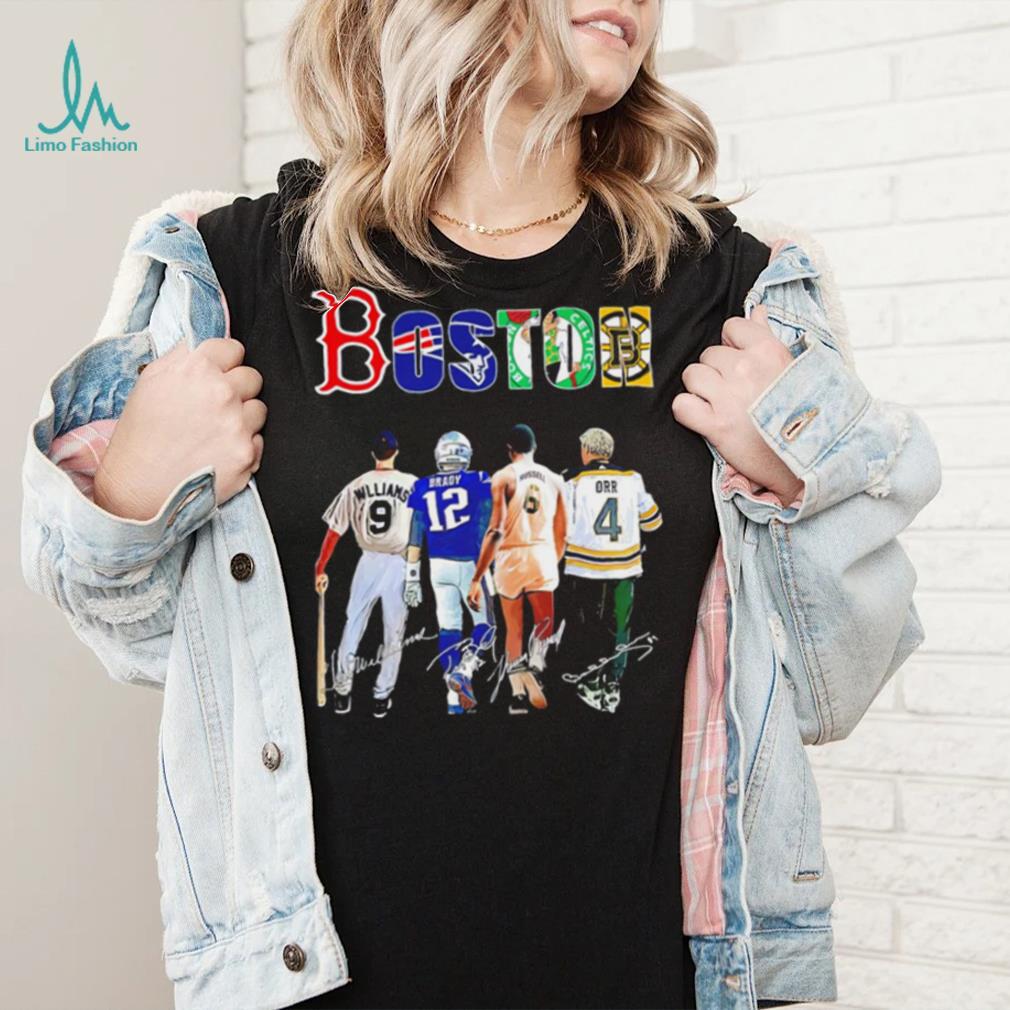 Boston city Boston Red Sox New England Patriots Boston Celtics Boston Bruins famous player signatures shirt Boston city Boston Red Sox New England Patriots Boston Celtics Boston Bruins famous player signatures shirt