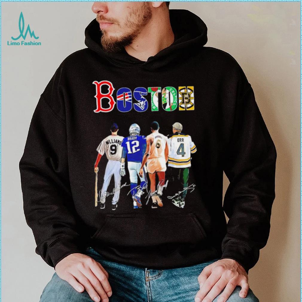 Boston city Boston Red Sox New England Patriots Boston Celtics Boston Bruins famous player signatures shirt Boston city Boston Red Sox New England Patriots Boston Celtics Boston Bruins famous player signatures shirt