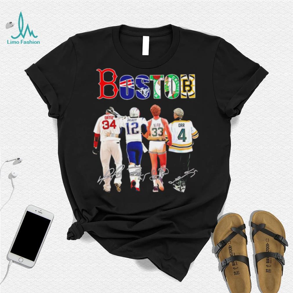 Boston city Boston Red Sox New England Patriots Boston Celtics Boston Bruins famous players signatures shirt Boston city Boston Red Sox New England Patriots Boston Celtics Boston Bruins famous players signatures shirt