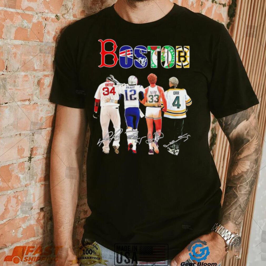 Boston city Boston Red Sox New England Patriots Boston Celtics Boston Bruins famous players signatures shirt Boston city Boston Red Sox New England Patriots Boston Celtics Boston Bruins famous players signatures shirt