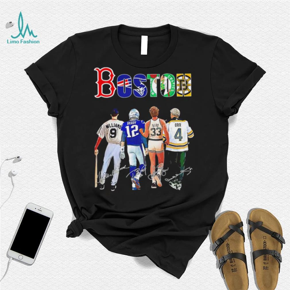 Boston city Boston Red Sox New England Patriots Boston Celtics Boston Bruins legends famous players signatures shirt Boston city Boston Red Sox New England Patriots Boston Celtics Boston Bruins legends famous players signatures shirt