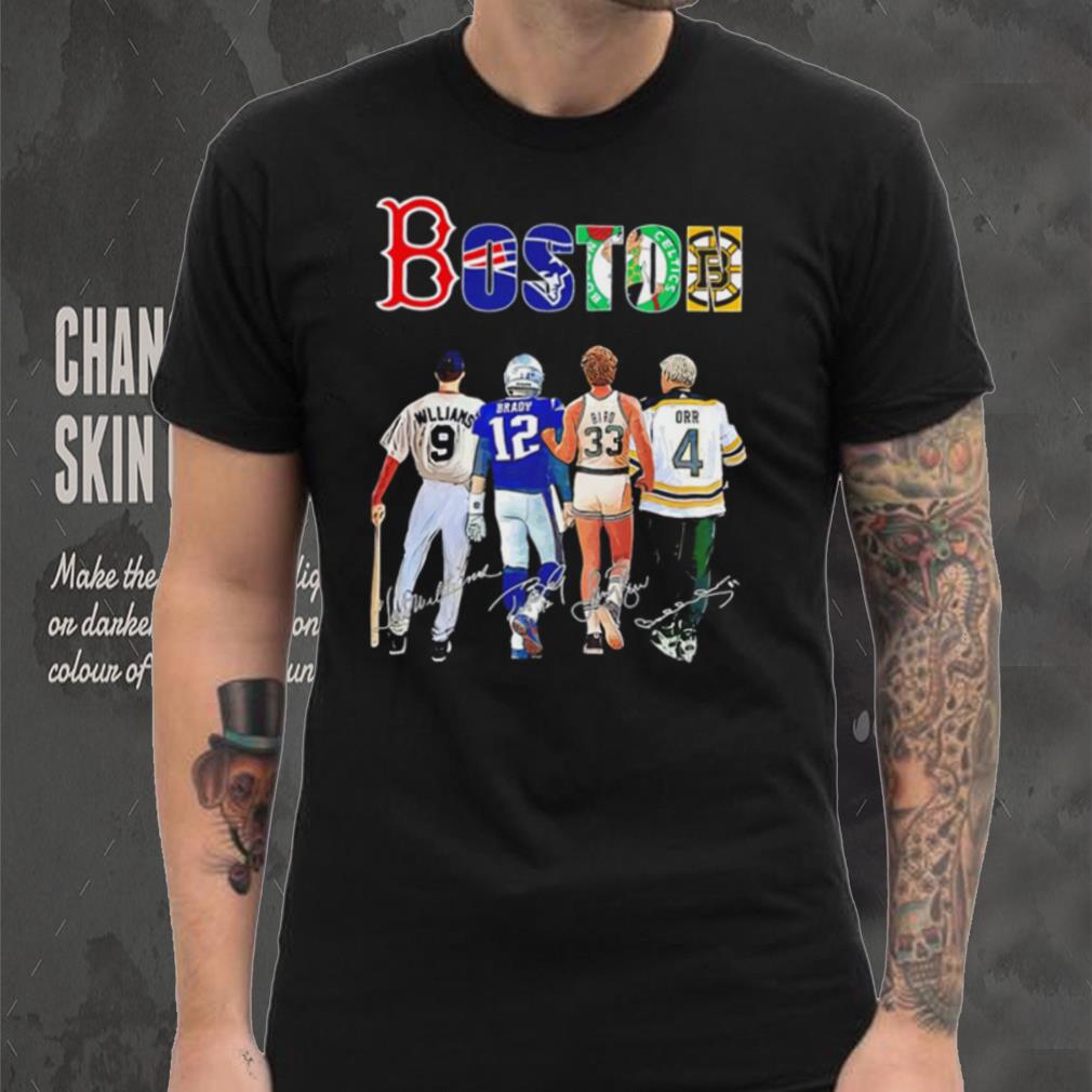 Boston city Boston Red Sox New England Patriots Boston Celtics Boston Bruins legends famous players signatures shirt Boston city Boston Red Sox New England Patriots Boston Celtics Boston Bruins legends famous players signatures shirt