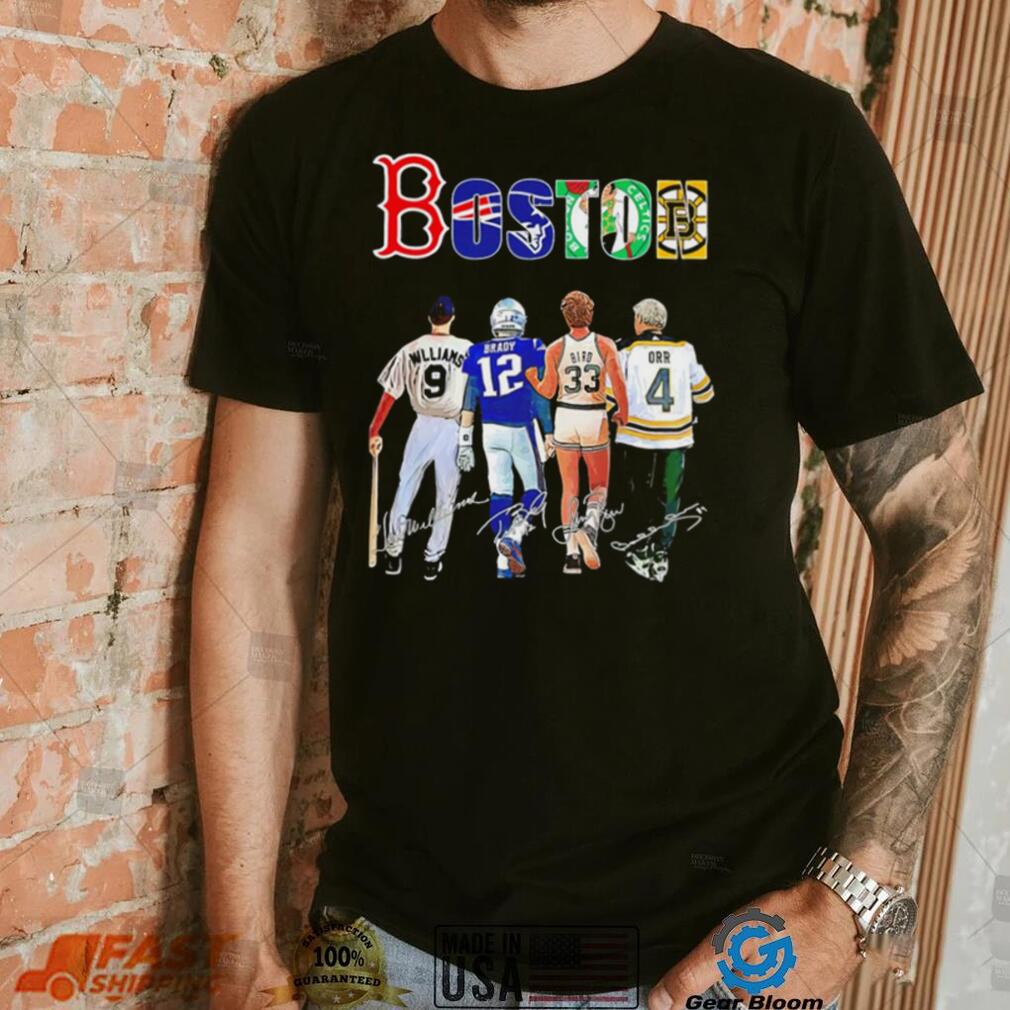 Boston city Boston Red Sox New England Patriots Boston Celtics Boston Bruins legends famous players signatures shirt Boston city Boston Red Sox New England Patriots Boston Celtics Boston Bruins legends famous players signatures shirt