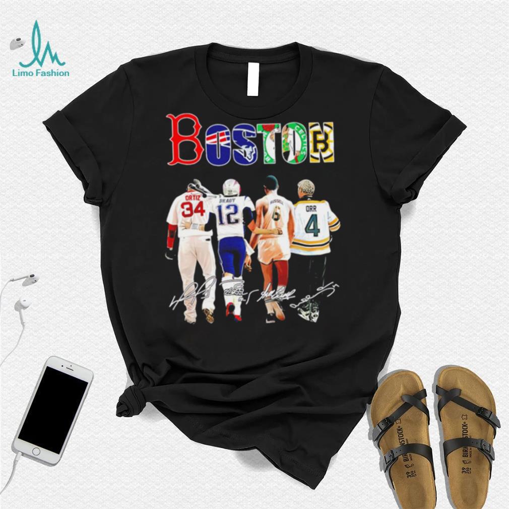 Boston city Boston Red Sox New England Patriots Boston Celtics Boston Bruins sports famous player signatures shirt Boston city Boston Red Sox New England Patriots Boston Celtics Boston Bruins sports famous player signatures shirt