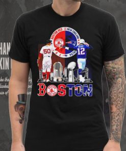 Boston city Kutter Crawford Boston Red Sox and Tom Brady New England Patriots signatures skyline shirt