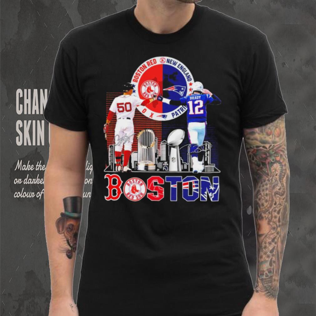Boston city Kutter Crawford Boston Red Sox and Tom Brady New England Patriots signatures skyline shirt Boston city Kutter Crawford Boston Red Sox and Tom Brady New England Patriots signatures skyline shirt