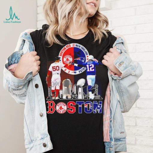 Boston city Kutter Crawford Boston Red Sox and Tom Brady New England Patriots signatures skyline shirt
