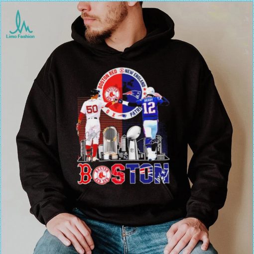 Boston city Kutter Crawford Boston Red Sox and Tom Brady New England Patriots signatures skyline shirt
