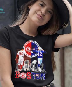 Boston city Kutter Crawford Boston Red Sox and Tom Brady New England Patriots signatures skyline shirt