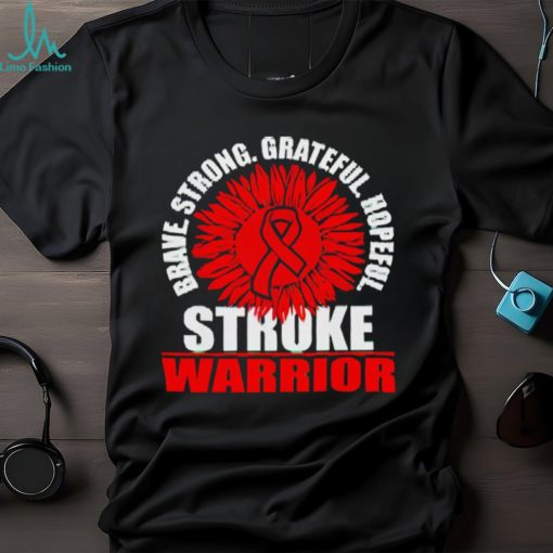 Brace Strong Grateful Hopeful Stroke Survivor Red Awareness Ribbon shirt