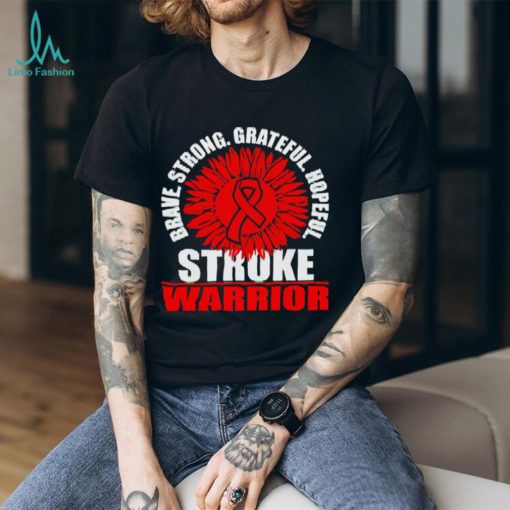 Brace Strong Grateful Hopeful Stroke Survivor Red Awareness Ribbon shirt