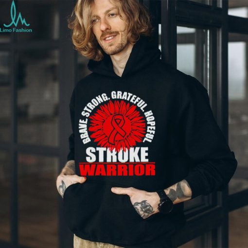 Brace Strong Grateful Hopeful Stroke Survivor Red Awareness Ribbon shirt