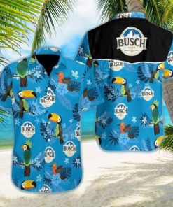 Busch Light Hawaiian Shirt Bird And Tropical Flower Pattern