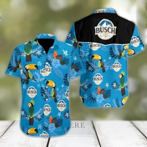 Busch Light Hawaiian Shirt Bird And Tropical Flower Pattern