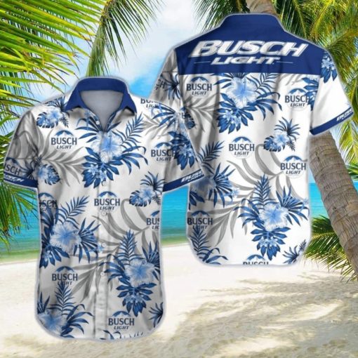 Busch Light Hawaiian Shirt Blue Tropical Floral