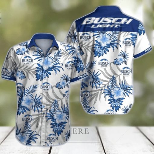 Busch Light Hawaiian Shirt Blue Tropical Floral