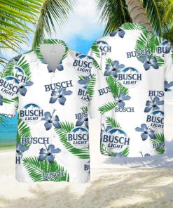 Busch Light Hawaiian Shirt Hibiscus Flower Pattern