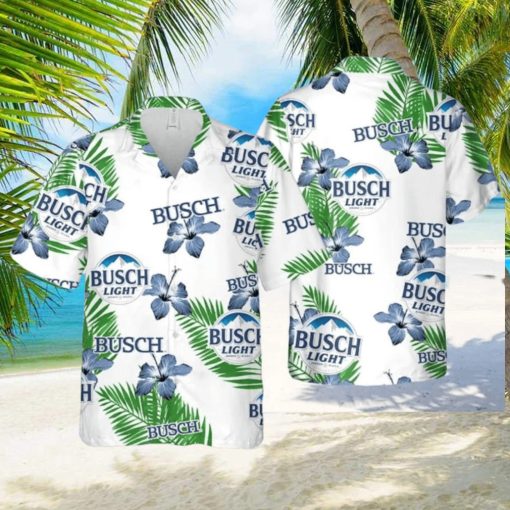 Busch Light Hawaiian Shirt Hibiscus Flower Pattern