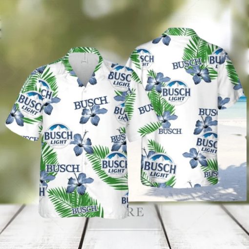 Busch Light Hawaiian Shirt Hibiscus Flower Pattern